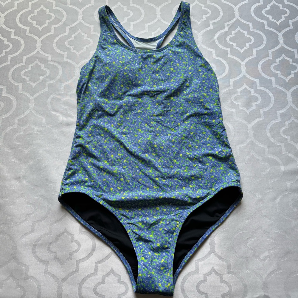 KNIX Knix Teen Swimsuit | Floral Blue and Green Patterned sz Medium